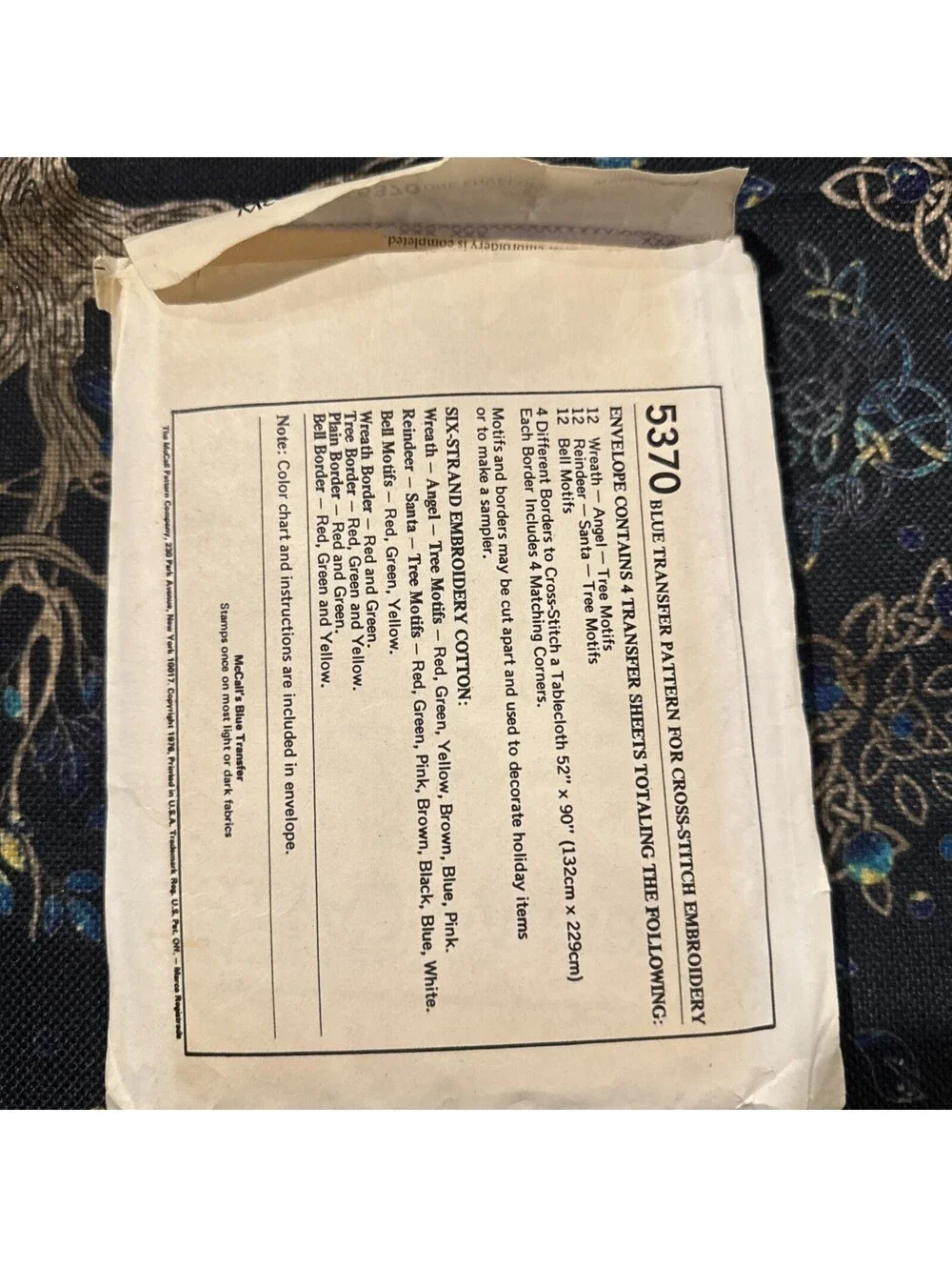 5370 McCall's SEWING Pattern Crafts 1970s Blue Transfer Cross Stitch Christmas